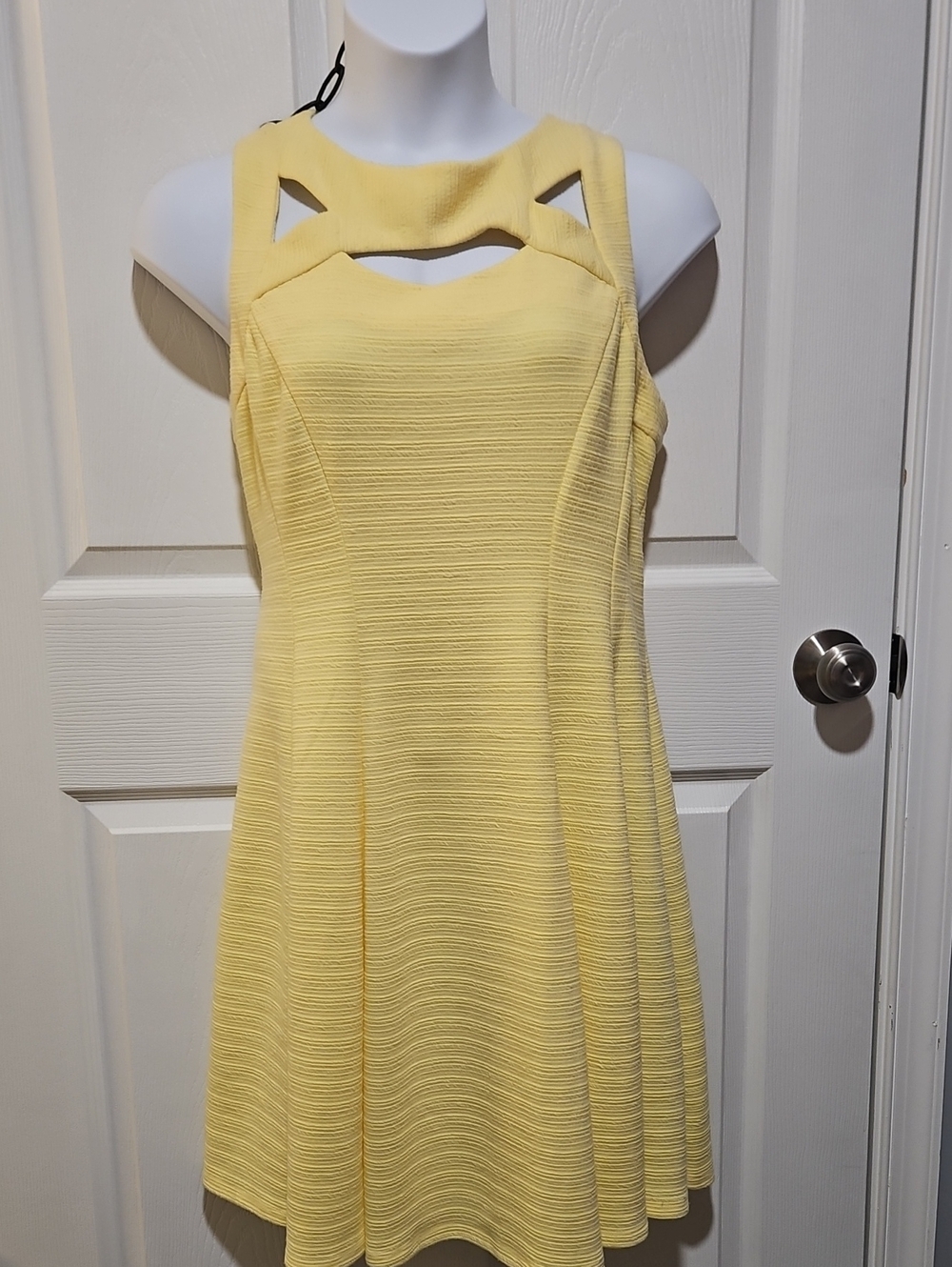 Gabby Skye Pale Yellow Cutout A-Line Mini Dress